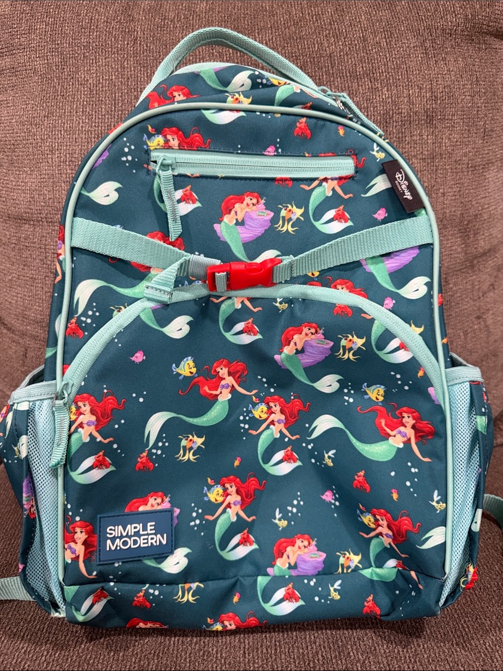 Kids' Mermaid Print Backpack — Teal with Red Accents